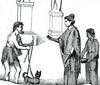 Line drawing of Beggar and dog
